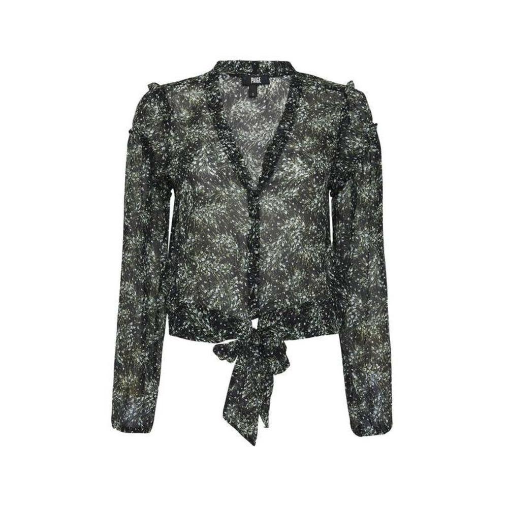 Paige Tulia Floral Silk Long Sleeve Deep V-Neck Tie Waist Top Blouse Small